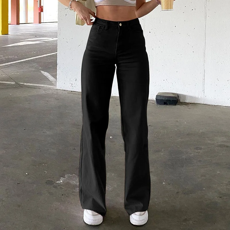 2021 New Fashion Trousers Low-waist Straight-leg Pants Ladies Trousers Wide-leg Pants Solid Color Slim-fit Trousers Ladies Jeans black ripped jeans
