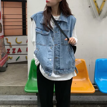 

Women Denim Vest Sleeveless Casual Short Tops Female Vests Autumn Outwear Tops Outwear Coat Women Fashion Vest