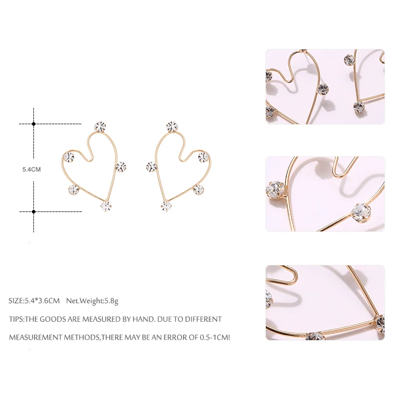 Yhpup, милые романтические серьги aritos de oro, 18 k, стразы в форме сердца, серьги-гвоздики, роскошные серьги со стразами и кристаллами, женские вечерние серьги