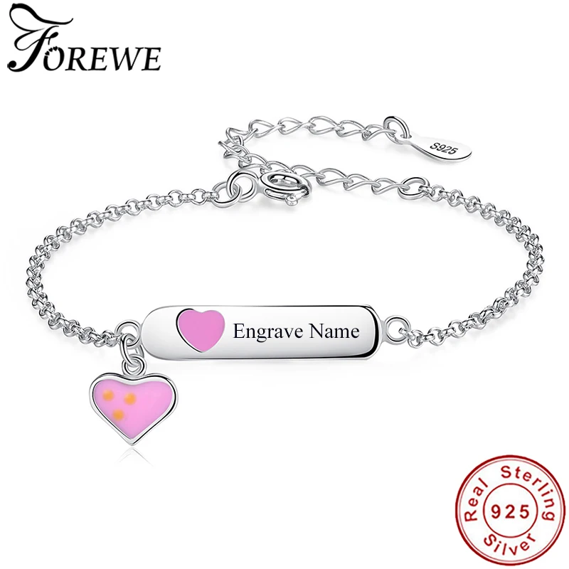 Изготовленный на заказ браслет с надписью «розовое сердце», 925 пробы, серебряная цепочка, браслеты для девочек, детские ювелирные изделия, рождественский подарок
