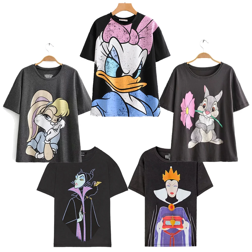 Skup 2019 moda T Shirt O neck kobiety odzież drukuj klasyczny król lew regularne koszule graficzna koszula Streetwear mickey Cotton Tee