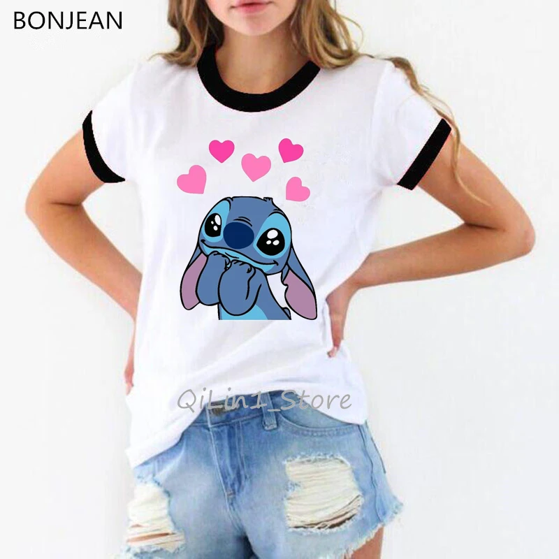 Забавные футболки camiseta mujer LILO STITCH модная футболка женская одежда harajuku ulzzang футболка женская футболка с мультяшным принтом