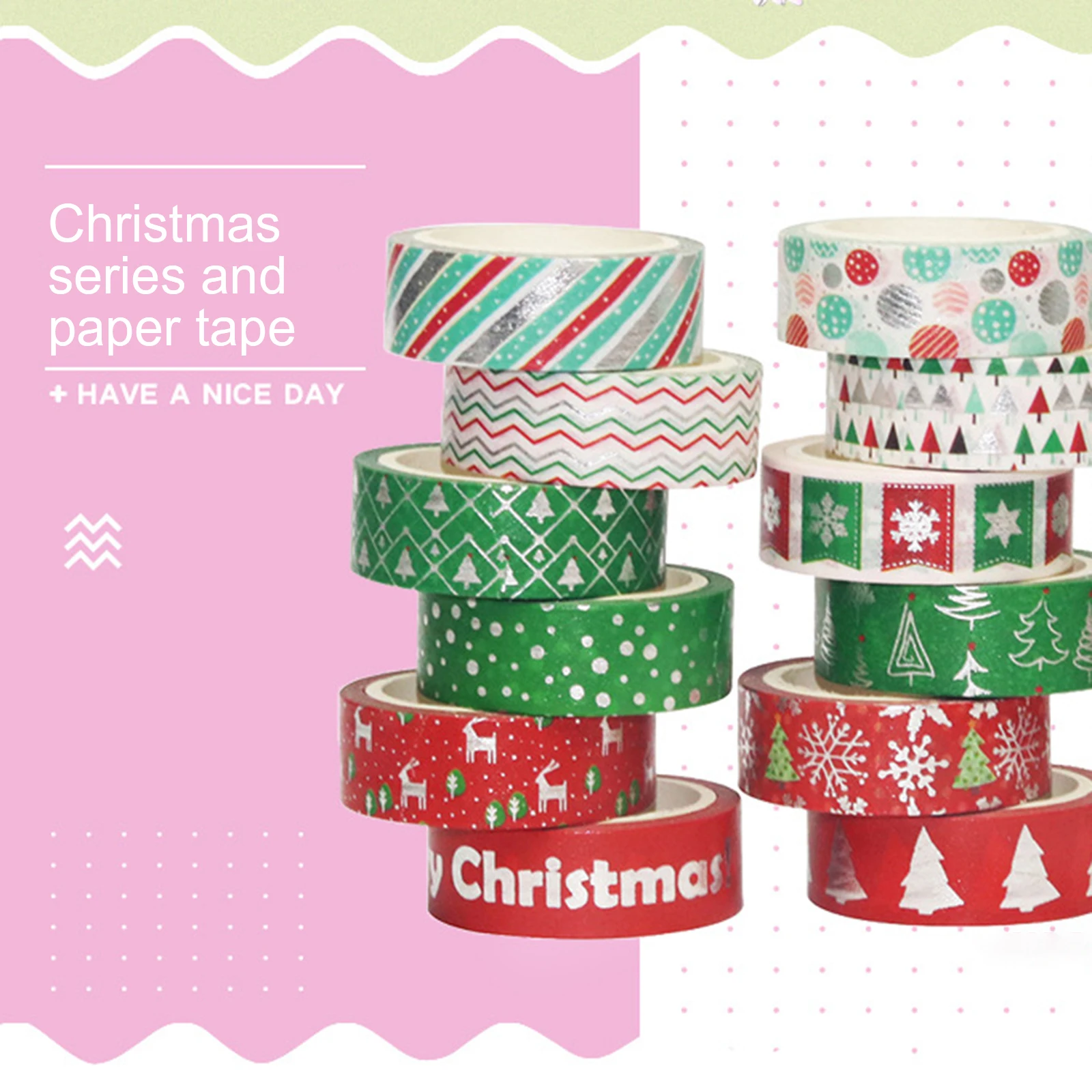 

Christmas Stickers Washi Tape Solid Color Masking Tape Decorative Adhesive Tape Sticker Scrapbooking Diary Stationery Supply