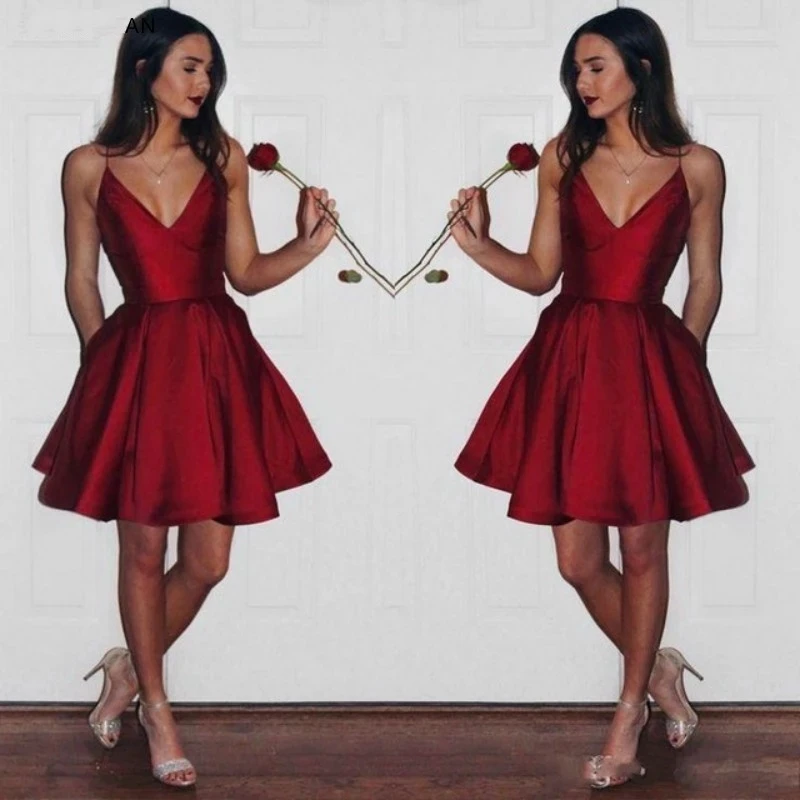 ANGELSBRIDEP Burgundy Spaghetti Straps 