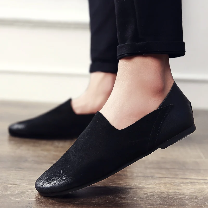 

Brand Mens Shoes Genuine Leather Moccasins For Men High Quality Slip On Flats Loafers Non-Slip Fashion Light Lazy Driving Shoes