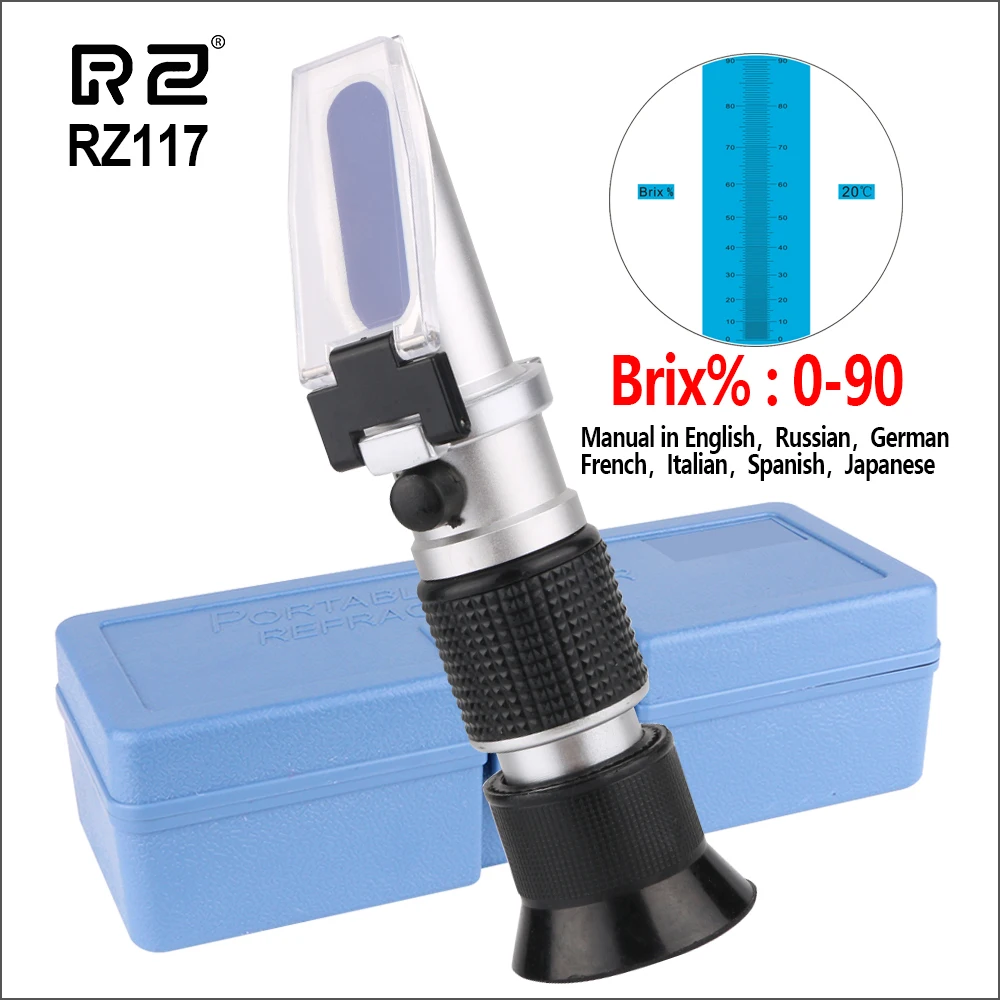 RZ117 RZ рефрактометр, с функцией определения содержания сахара метр 0-90% Brix RHB-90ATC ручной пивоваренный автоматический рефрактометр фруктовый соус метр сахар рефрактомер - Цвет: RZ117