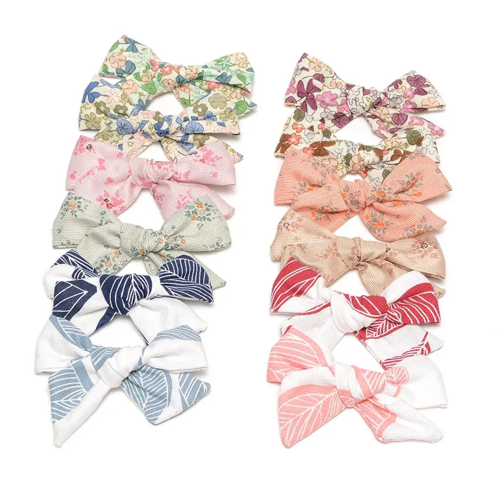 

24pcs/lot Cotton Bow Baby Bobby Pin School Girls Bohemian Floret Bows Hair Clip 12 Colors JFNY140