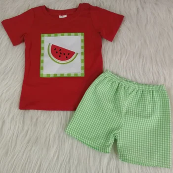 

Baby boys watermelon set fashion short sleeve shirt embroidery top cotton summer sibling sets kids boutique outfits clothes sets