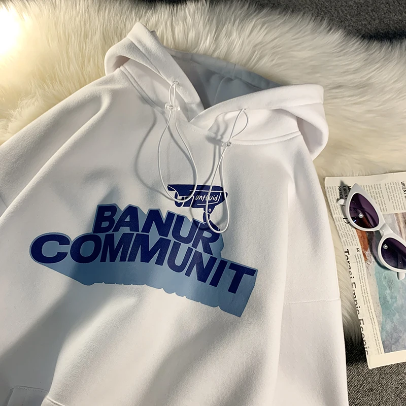 

Женская утепленная толстовка с капюшоном, винтажный пуловер большого размера с буквенным принтом в стиле Харадзюку, уличная одежда для подростков на осень и зиму