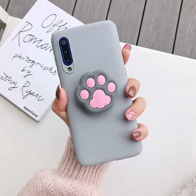 3D Silicone Cartoon Phone Holder Case For Xiaomi Redmi Note 10 Redmi Note 10 Pro Note 10S 9 8T K30 Pro K40 Pro mi poco F3 Cover gray case paw