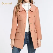 Gowani vintage retro turn down doll collar único breasted pastel lolita bonito inverno feminino curto casaco de lã