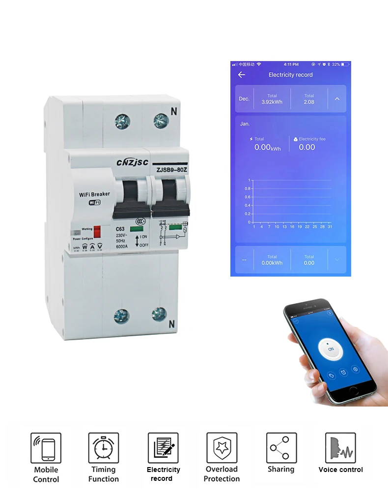

eWeLink 2nd generation Power Monitoring Wifi Smart Circuit Breaker 80A Smart Switch APP control domotica Alexa Google home