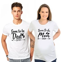 Скоро будет мама и папа пара Беременность рубашки Для женщин Одежда для беременных, одинаковые футболки объявление беременности футболки для пары