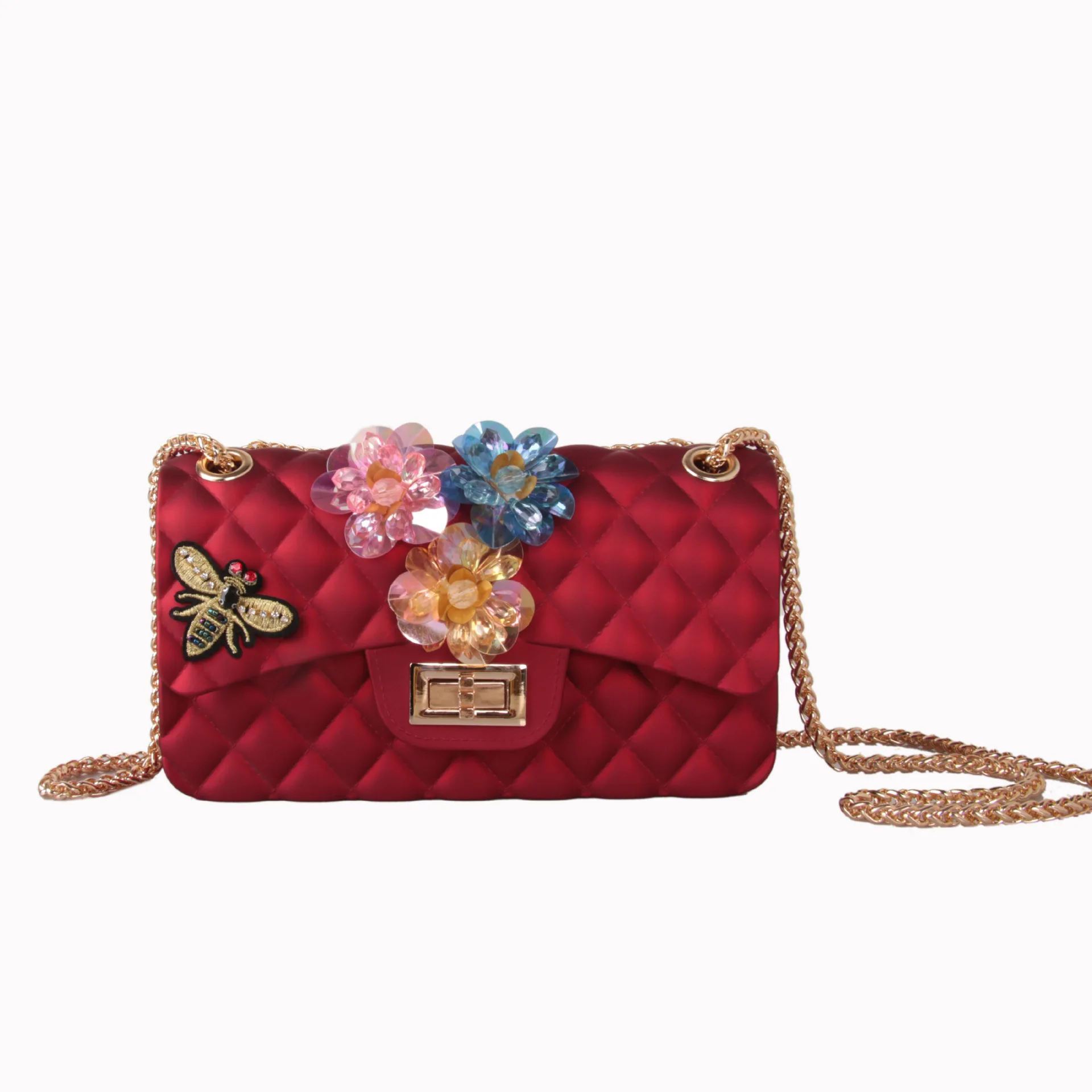 

AliExpress Dull Polish Jelly Shoulder WOMEN'S Bag Embossing Single-strap Shoulder Bag Made from Silicone Stereo Flower Bag with