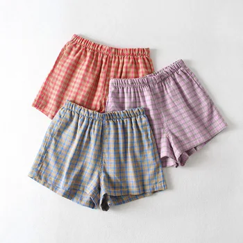 

2020 Summer Women Purple Green Color Matching Plaid Casual Shorts Wild Hot Shorts For Womens