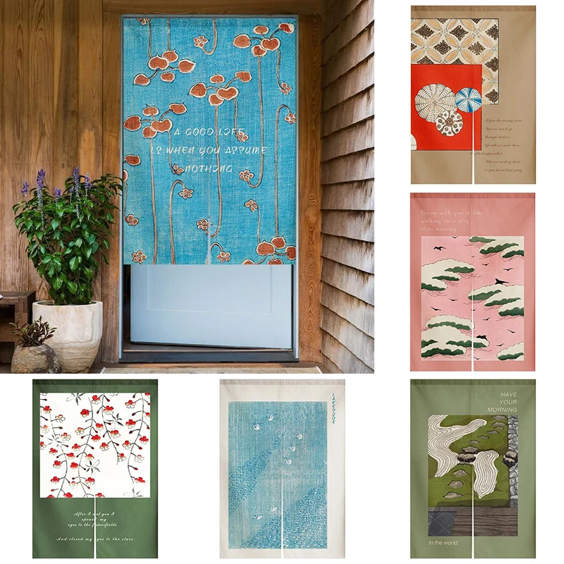 

Japanese Fabric Door Curtain Bedroom Partition Curtain Shower Towel Half Panel Curtain Doorway Hanging Curtain
