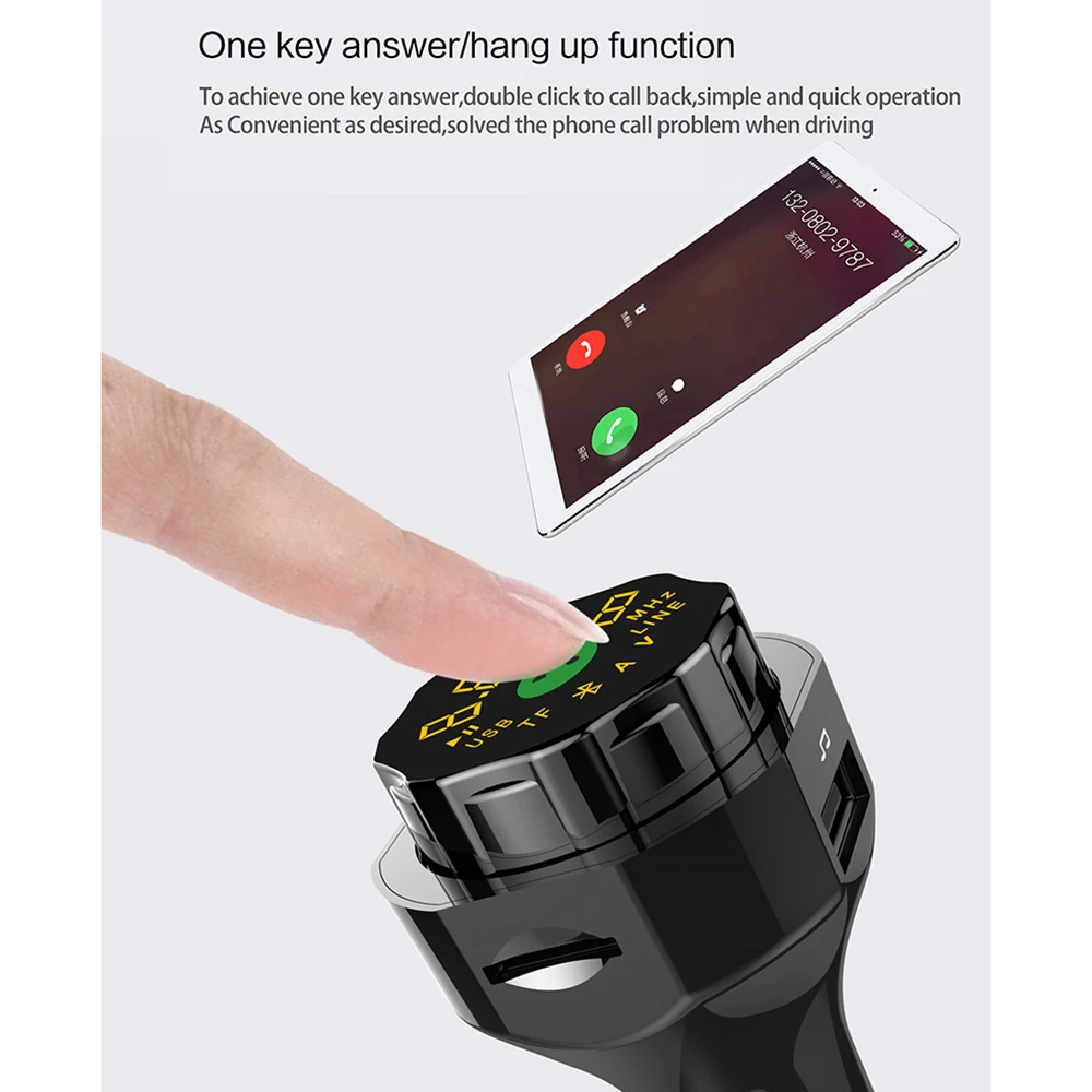 Car Wireless Bluetooth Hands-Free FM Transmitter MP3 Player 12V 24V USB Charging Fast Charger AUX Input U-Disk TF Card Play