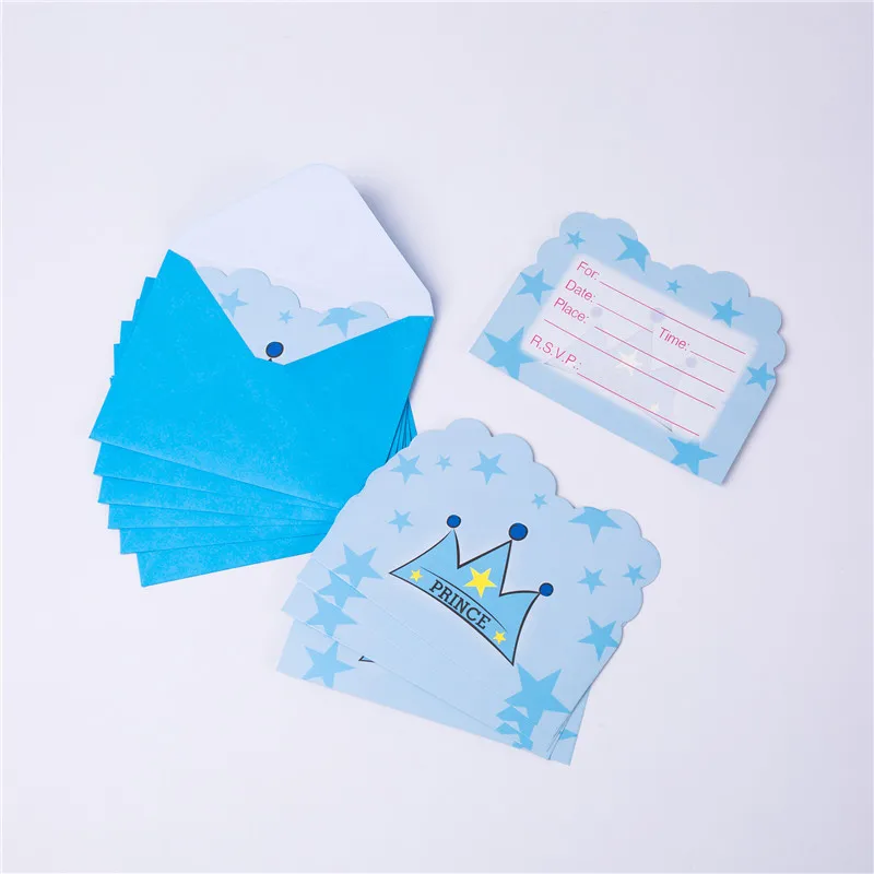 Вечеринка для мальчика день рождение синий принц корона вечерние украшения Дети одноразовые посуда бумажные тарелки чашки соломинки мальчик ребенок душ Декор - Цвет: Inviting Card(6pcs)