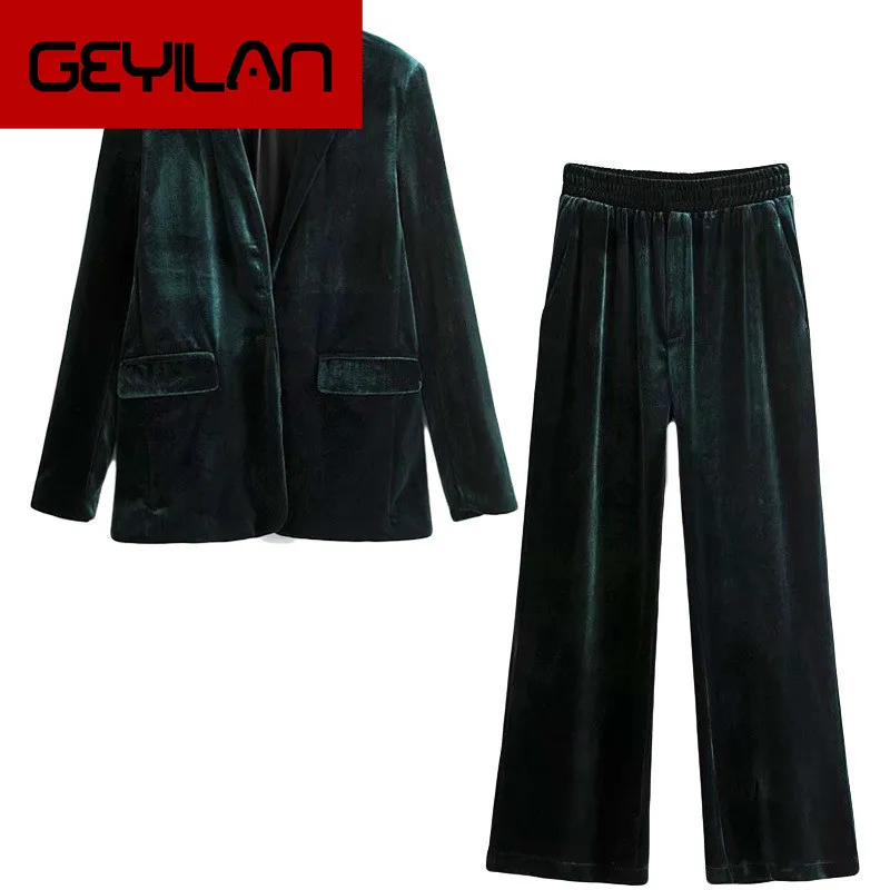 

Women's pantsuit Casual solid color winter gold velvet suit jacket set female Fashion trouser suit women's suit 2019