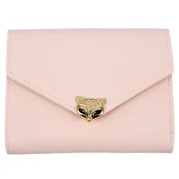 

1x light pink PU leather lady short paragraph mini simple metal fox buckle wallet small wallet 11 * 9 * 1.5cm