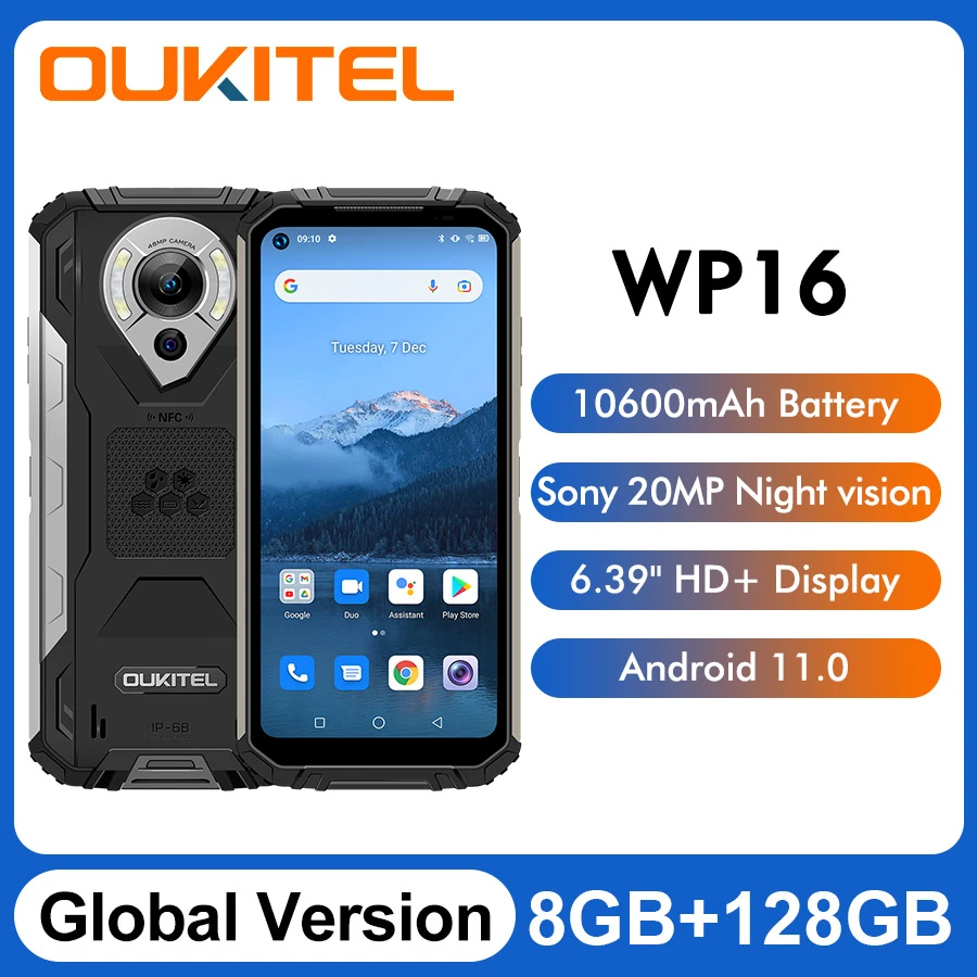 gaming ram Oukitel WP16 NFC Rugged Smartphone 6.4" 8GB + 128GB 10600mAh Octa Core Helio P60 Mobile Phone 20MP Camera Cell Phone Global ram pc