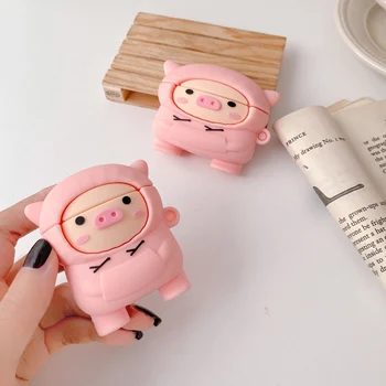 

Cute 3D hoodies Pink Pig For AirPods 1 2 Pro Soft Silicone Earphone Case For Apple Airpods Case Wireless Bluetooth Protect Cover