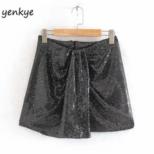 Модная женская мини-юбка с высокой талией и блестками DWDD1114