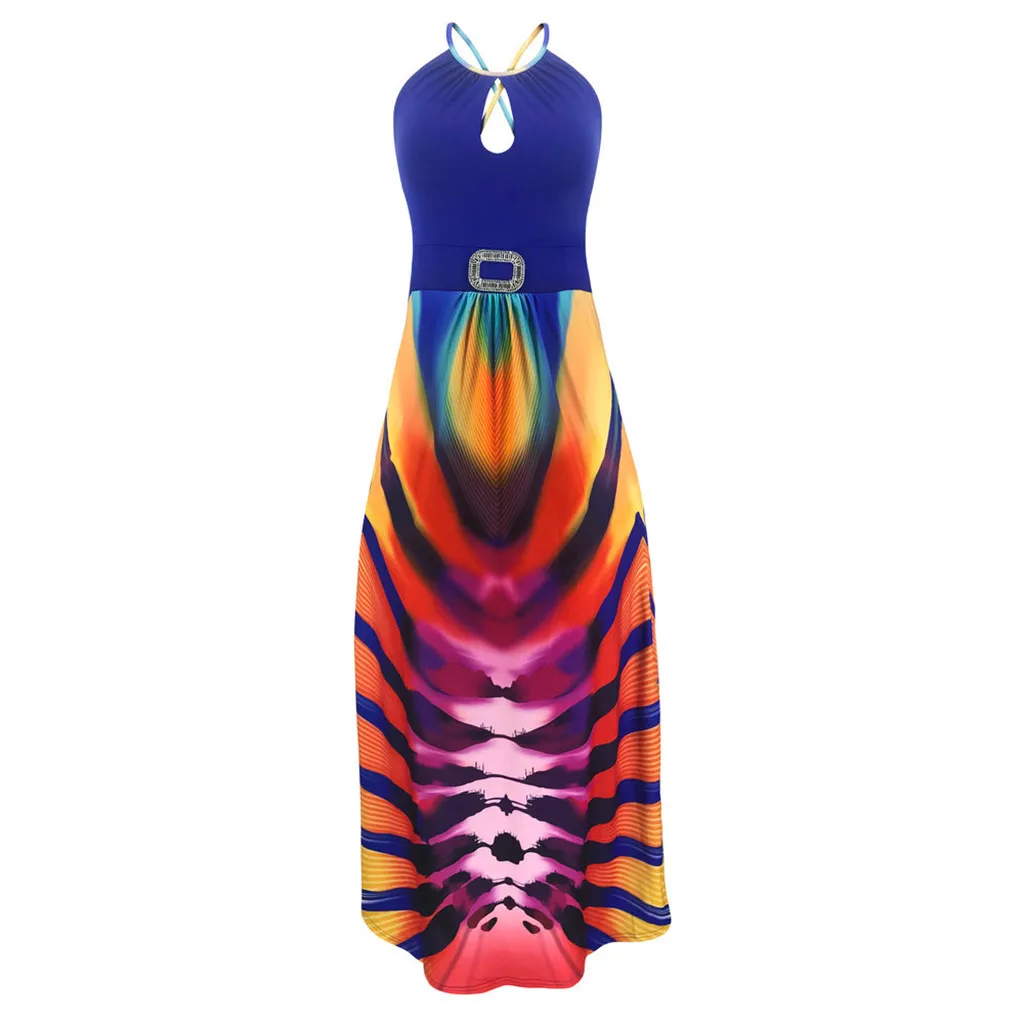 Multicolor Модная женская летняя кофта повседневное разноцветное платье без рукавов с эластичной лентой - Цвет: Multicolor