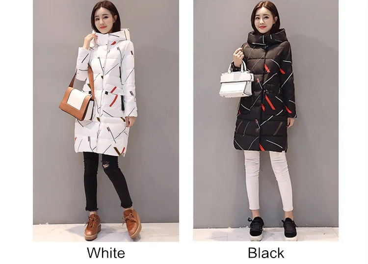 Элегантные теплые парки на молнии с длинным рукавом, Женская куртка для офиса, новинка, модная Осенняя зимняя длинная куртка с капюшоном, пальто с принтом