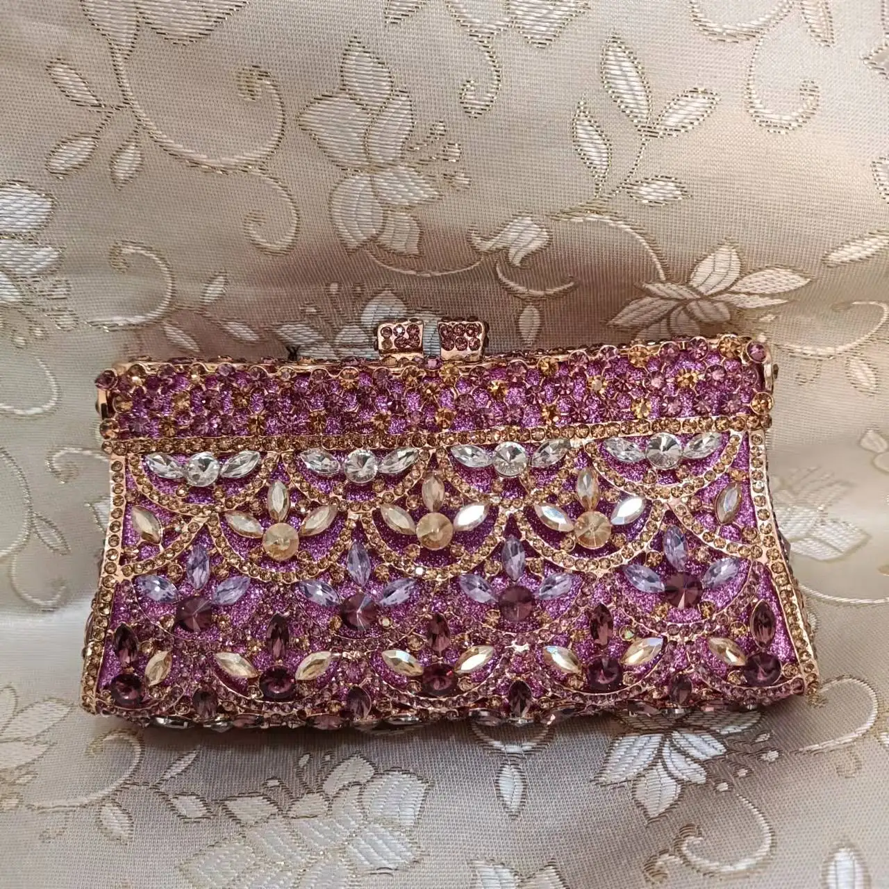 Luxury handmade flower Crystal diamond Clutch Evening party wedding  handbag 