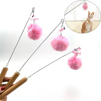 

1PC Teaser Toy Kitten Interactive Feather Fairy Stick Funny Fishing Rod Game Cat Artificial Play Wand With Bell Plush Pet Toys