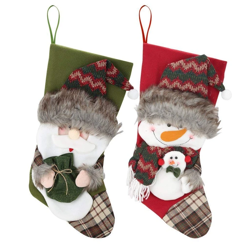 

2 PCS Christmas Pendant Socks for Children's Gifts Christmas Socks Santa Claus Christmas Snowman Christmas Decorations