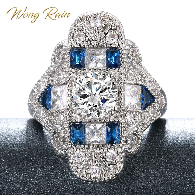 Wong Rain Vintage 100% 925 Стерлинговое Серебро сапфир Topaz драгоценный камень для свадебной