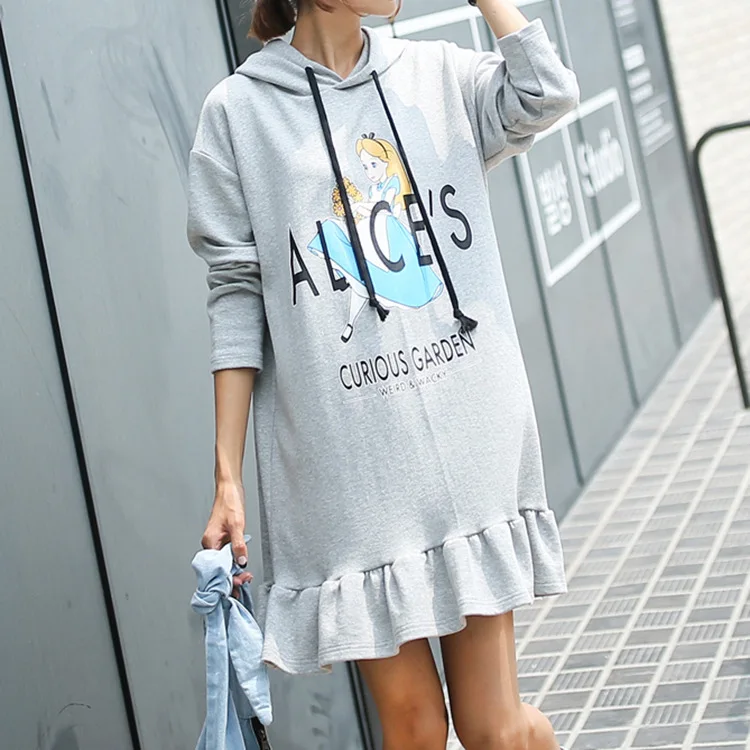 

Quality Maternity Dress Cartoon Hooded Long Sleeve Long Coat for Pregnant Women Autumn Winter Long Paragraph Sweater Coats Dress