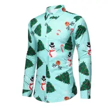 Feitong/Для мужчин рубашка снежинки Рождественская, Печать оленей Повседневное с отложным воротником, блуза Топ camisa masculina Рождественская рубашка