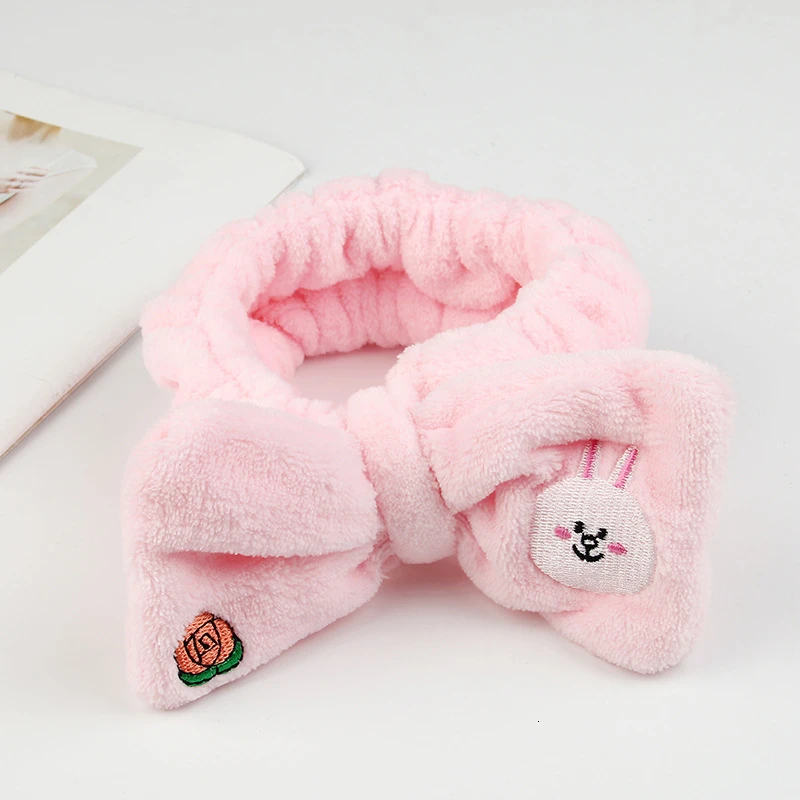 

Cartoon Duck Embroidery Headbands for Women Bow Make up Coral Wash Face Turban Soft Fleece Headband 2019 New Hair Accessories