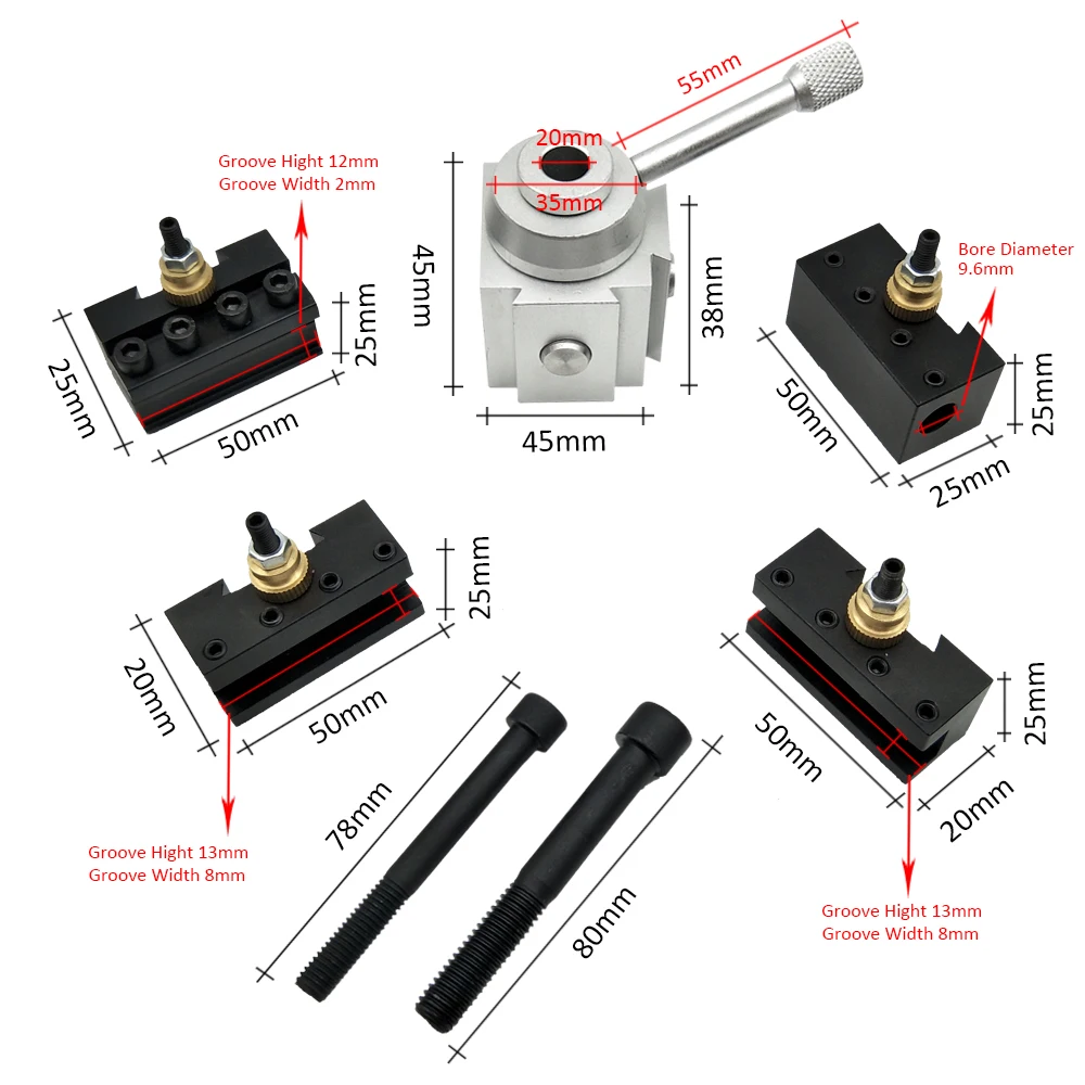 Mini CNC Lathe Tool Holder Quick Change Tool Post Cutter Holder Screw Kit Set Boring Bar Turning Facing Wrench