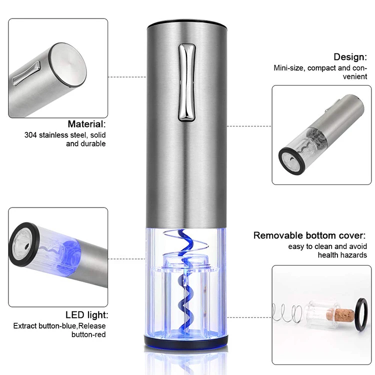 USB Rechargeable Stainless Steel automatic cordless wine bottle opener electric