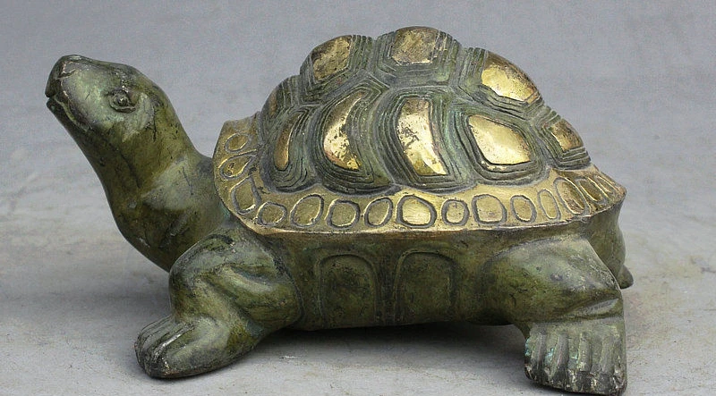 6&quot Old Chinese FengShui Bronze Gilt Hand-carved Longevity Turtle Tortoise Statue | Дом и сад