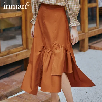 

INMAN 2022 Spring New Arrival Literary Dimple Series Retro Irregular Hemline A-line Temperrament Skirt