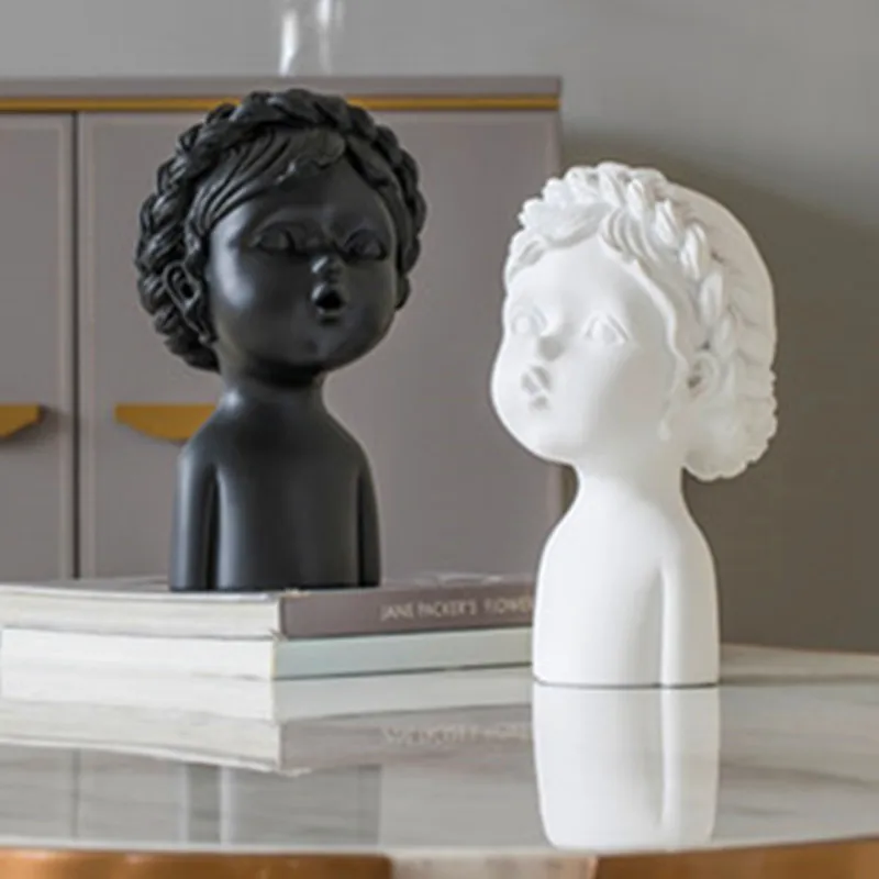  Nordic Figures Head Portraits Girl Look Up Resin Craftwork Sculpture Creative Bedroom Bedside Table - 4000165012976