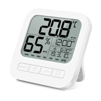 

Digital Temperature Humidity Alarm Clock LED Multifunction LCD Screen Table Clock with Calendar Week Electronic Desk Clock