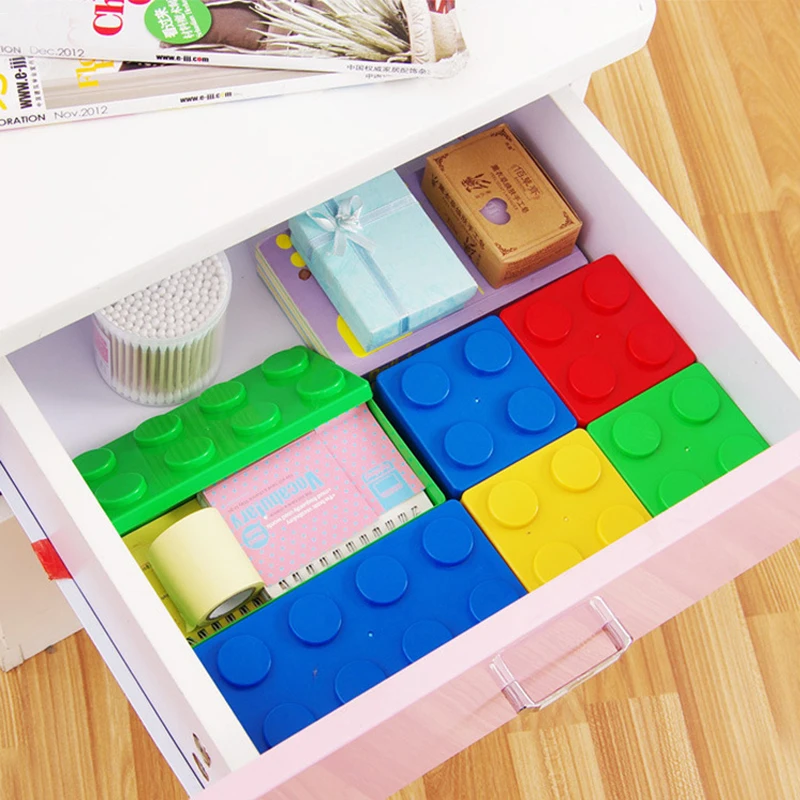 

New Desktop Office Stationery Cosmetics Building Block Shapes Plastic Saving Space Superimposed Creative Storage Box Dropship