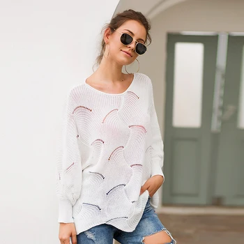 

JULY'S SMTWB 2020 New Spring Irregular Knitted Sweaters for Women Hollow Long Sleeve Loose Knitwear Ladies Pullovers