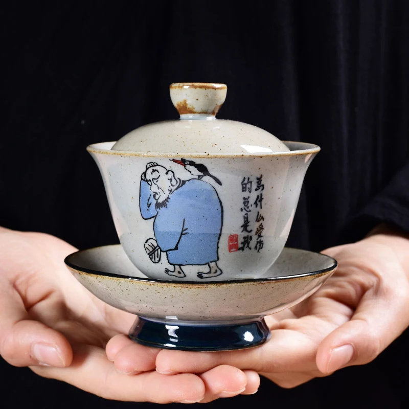 Винтажный китайский синий и белый Gaiwan большой размер искусственный керамический