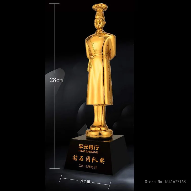 Gold-Plated Trophy for Cooking Competition, Crystal, Custom-made, Chef Styling, catering, Award, Home Decor