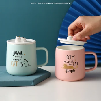 

Cartoon Ceramics Coffee Mug Creative Nordic Cute Esspresso Cups with Spoon Modern Coffee Cup Caneca Girl Gift Drinkware DA60MKB