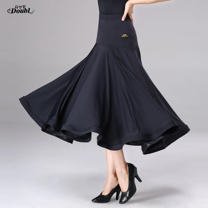 Doubl Elastic National Standard Ballroom Skirts New Modern Long  Waltz Skirt Show Expansion Black very full Ice silk fabrics