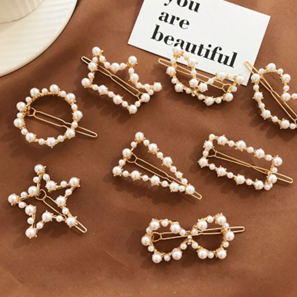 Elegant Temperament Pearl Hairpin Korean Chic Wind Retro Bow Edge Clip Bangs Clip Hairpin Top Clip Hair Accessories