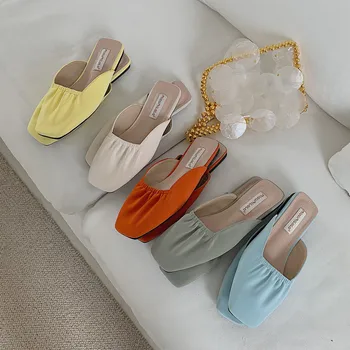 

Women Flat Slippers Concise Designers Multi Color Outside Dress Beach Sandals Summer Casual Shoes Woman New Slip On Yellow Mules